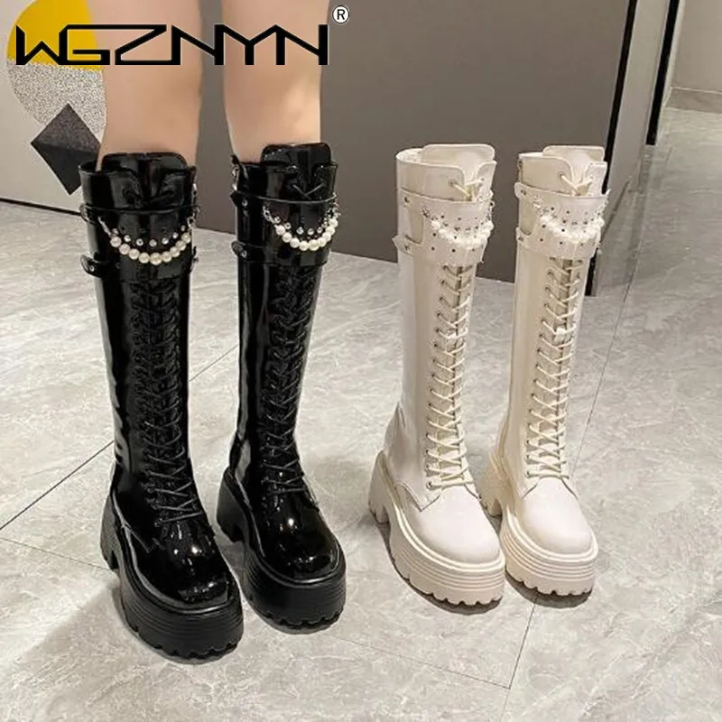Knee High Boots Women - Зимние кожаные теплые плюшевые сапоги, женские